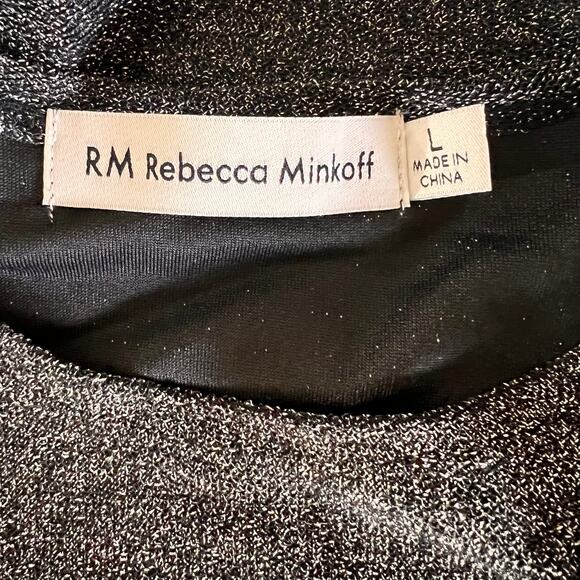 Rebecca Minkoff Top Size Large Black Sleeveless Shimmer Ruched Stretch - Picture 7 of 10